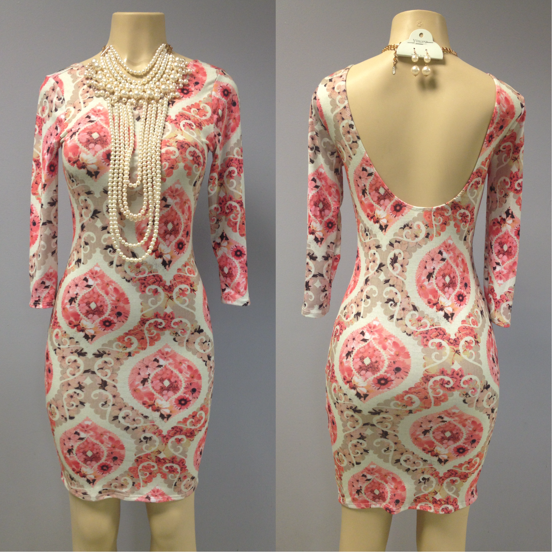 Pink and multi color floral body fitting dress $45