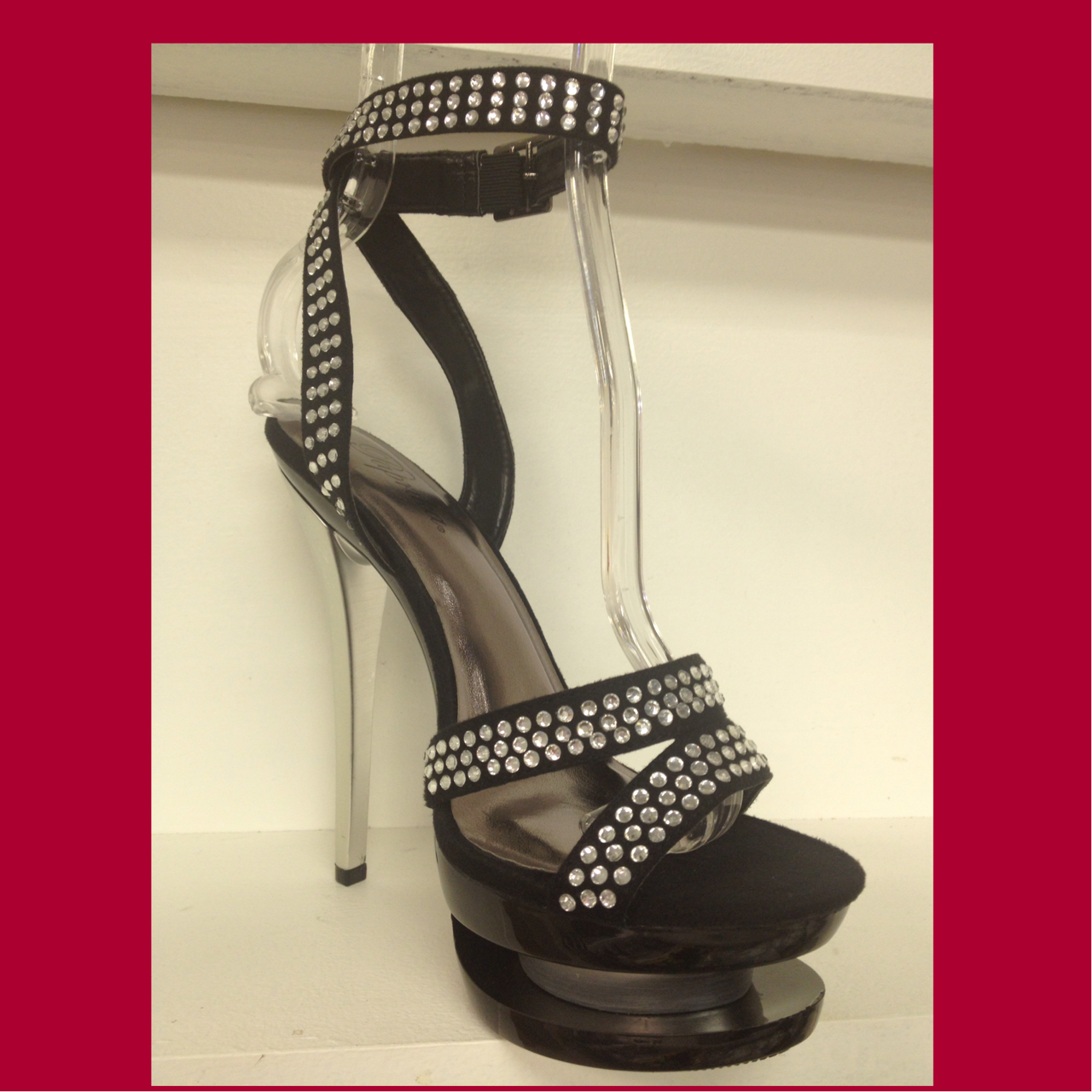 Black and Silver Platform Sandals with Clear Rhinestones $65