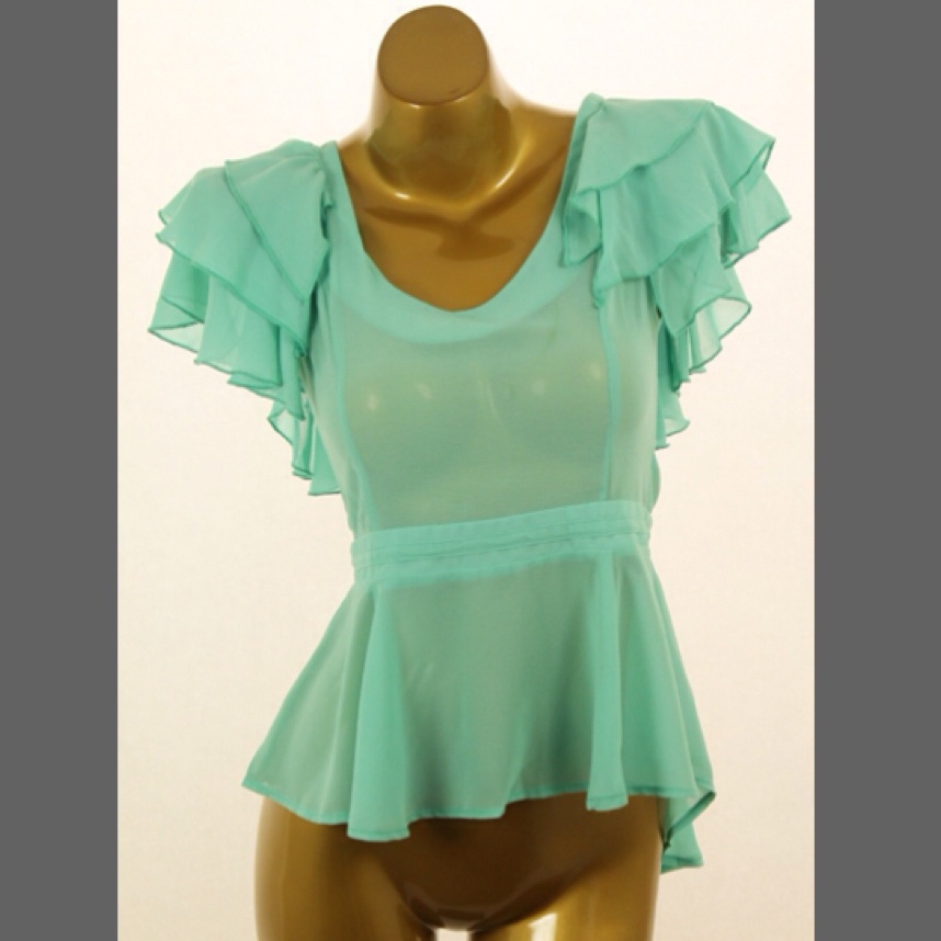 Chiffon pleated short sleeve top color   mint,  size    s, m, lg $49
