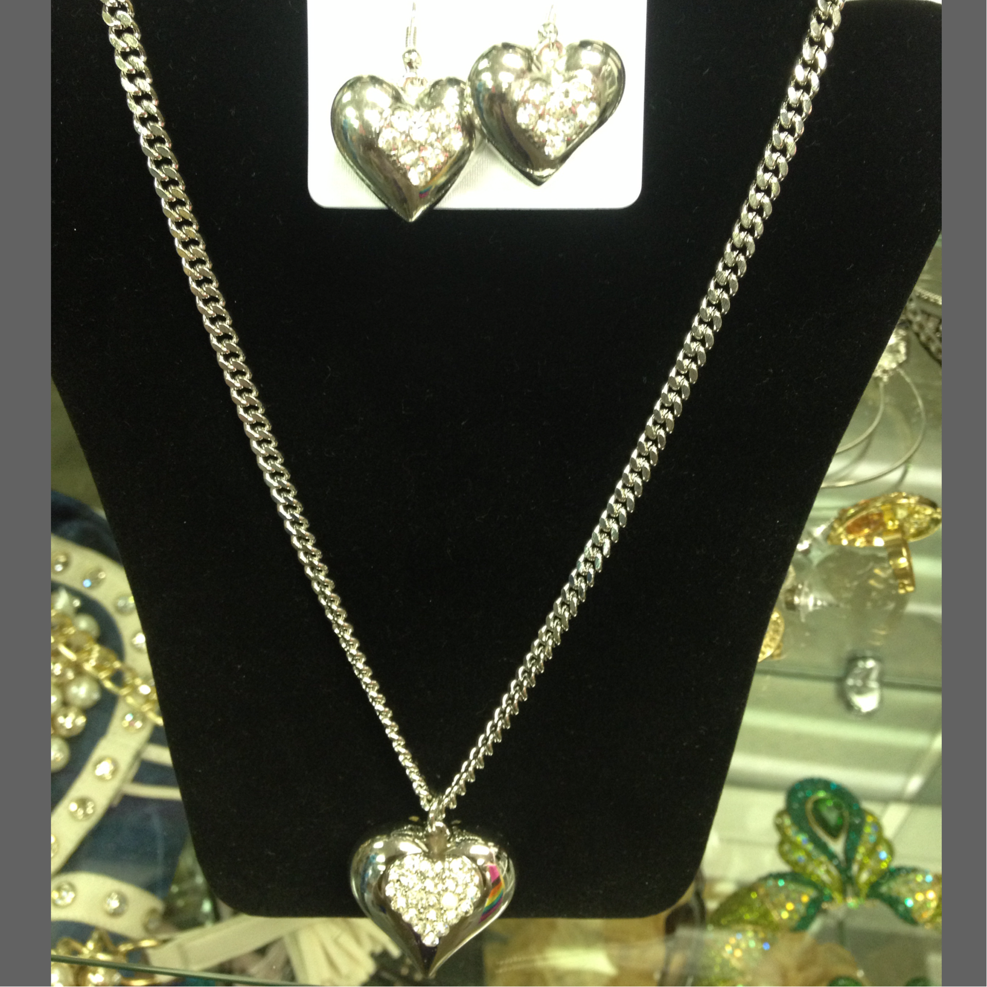 Silver color necklace and earring set with rhinestones $35