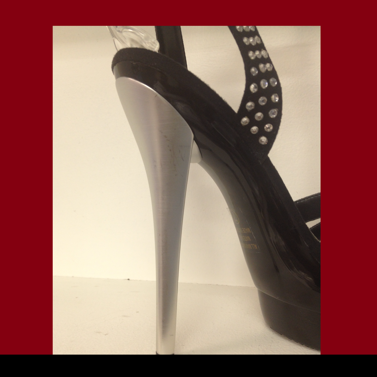 Black and Silver Platform Sandals with Clear Rhinestones $65