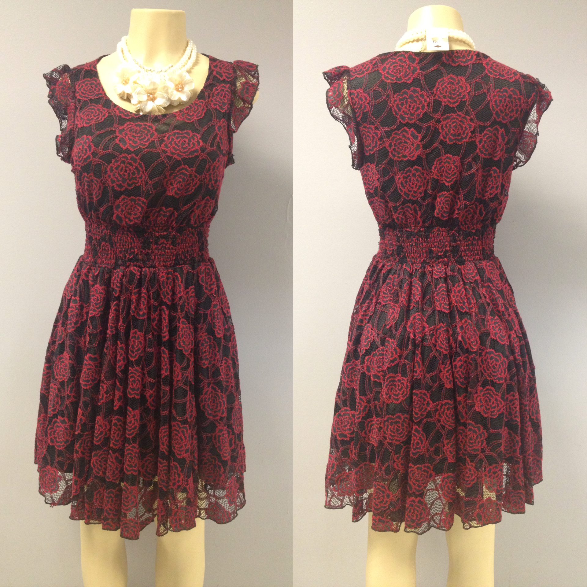 Black and cranberry color lace baby doll dress with lining underneath  sizes m, s $59